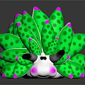Cartoon Green Hedgehog Toy With Purple Spots White Face Black Eyes On Dark Background
