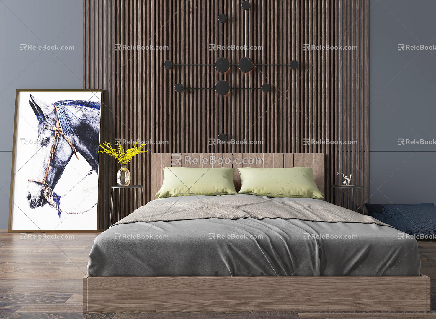 Modern background double bed 3d model