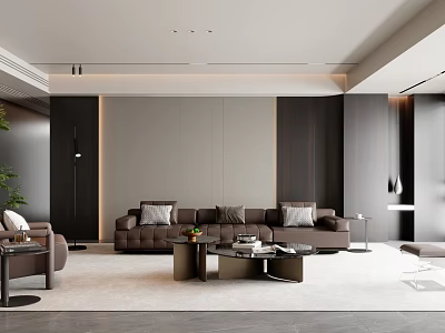 Modern Living Room With Brown Sofa And Coffee Table Set Featuring Wooden Design 3d model