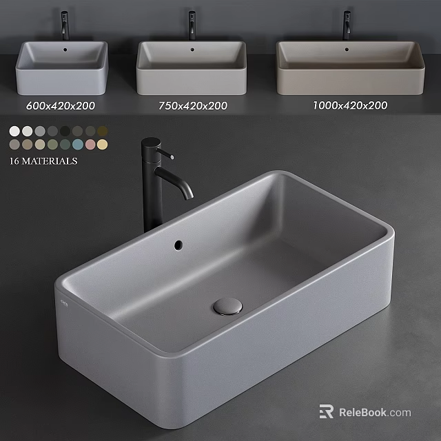 Sleek Modern Wash Basin With Various Sizes And 16 Materials Choices 3d model 