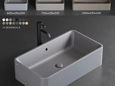 Sleek Modern Wash Basin With Various Sizes And 16 Materials Choices 3d model