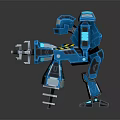 Blue Mechanical Robot Character 3D Model With Glowing Elements And Mechanical Arms 3d model