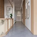 Chinese Style Lounge Corridor With Wall Decor Bench Small Tables And Natural Light