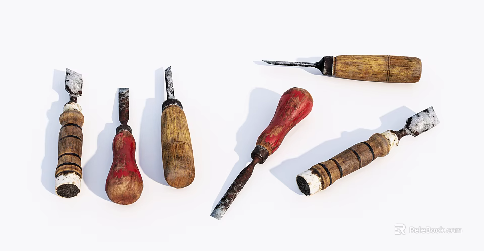 Various Types of Hardware Tools With Wooden Handles And Metal Tips For Workshop Use 3d model 