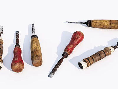 Various Types of Hardware Tools With Wooden Handles And Metal Tips For Workshop Use 3d model