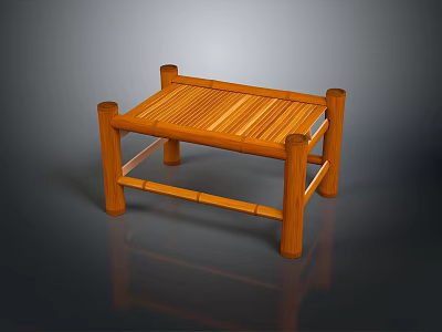 Wooden Stool With Slatted Seat And Sturdy Four Legs Simple Design 3d model