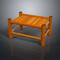 Wooden Stool With Slatted Seat And Sturdy Four Legs Simple Design