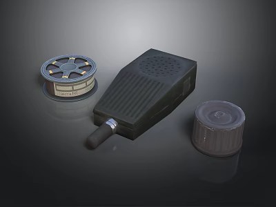 Tactical Weapon Components Including Ammunition Reel Black Device And Accessory Cap 3d model