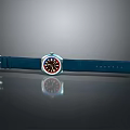 Stylish Blue Strap Watch with Red Black Dial and Silver Case Design 3d model