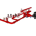 Industrial Equipment Red Pipeline System With Valves Pumps And Connection Components