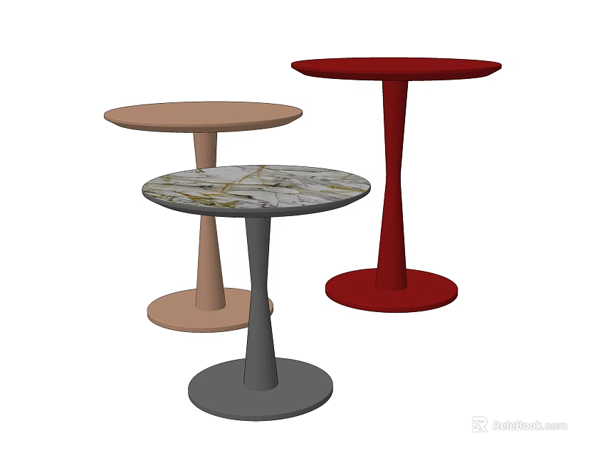 Modern Side Tables With Three Colors Sleek Base And Marble Top Design 3d model