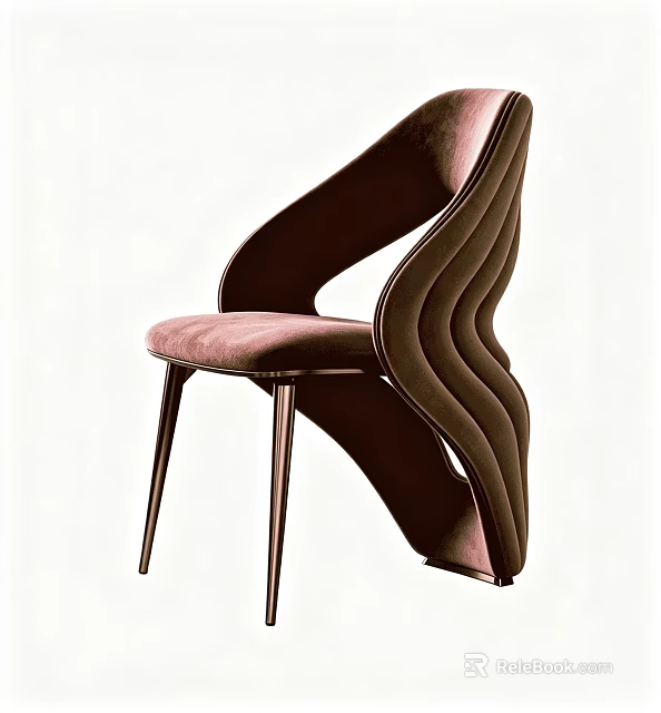 Elegant Curved Velvet Upholstered Single Chair With Rose Gold Metal Legs For Modern Dining Room 3d model 