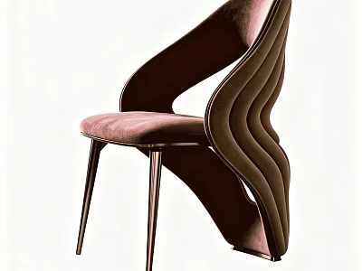 Elegant Curved Velvet Upholstered Single Chair With Rose Gold Metal Legs For Modern Dining Room 3d model