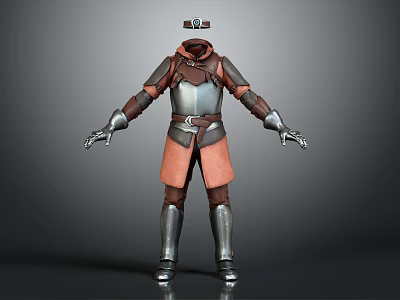 Medieval Style Armor and Robe in Brown Orange with Metallic Plates Gloves and Boots 3d model