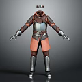 Medieval Style Armor and Robe in Brown Orange with Metallic Plates Gloves and Boots