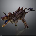 Roaring Fantasy Dinosaur Creature With Vibrant Red Purple Spikes Open Mouth And Tail Weapon