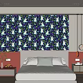 Bedroom Accent Wall Decorated With Cartoon Rabbit And Hat Patterns