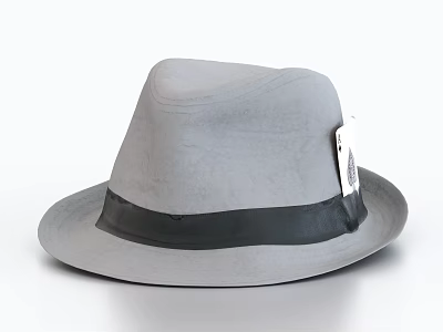 Classic Gray Hat with Black Band and Attached Tag in Stylish Timeless Design 3d model