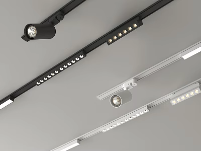 Modern Track Mounted Downlights And Spotlights With Black Silver Finish And LED Bulbs 3d model