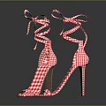 Stylish Red And White Gingham Women's High Heels With Lace Up Stiletto Design
