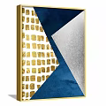 Three Panel Modern Abstract Paintings With Blue Gold Silver Geometric Patterns 3d model