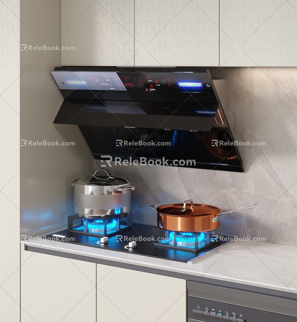 Modern Smoke Machine Stove Cooker Cooker Range Hood Gas Stove Kitchen Supplies 3d model