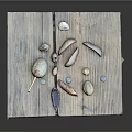 Organic Food Nuts And Shells Arranged On Rustic Wooden Board Surface 3d model