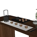 Minimalist Tea Set with Teapot Tea Cups and Wooden Tray on Table
