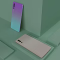 Modern Smartphones With Gradient Color Back And Light Body On Geometric Green Background