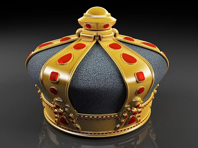 Royal Decorative Hat With Gold Frame Blue Fabric And Red Gemstones Design 3d model