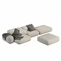 Modern Modular Sectional Sofa Design With Gray Fabric Throw Pillows And Ottoman 3d model