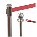 Red Square Carpet on Staircase with Metal Stanchions and Ropes for Elegant Look