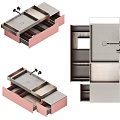 Modern Bathroom Vanity With Pink Cabinet Gray Countertop Round Mirror And Wooden Elements
