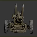 Brownish Military Towed Artillery Weapon With Gun Barrel Wheels And Steel Frame