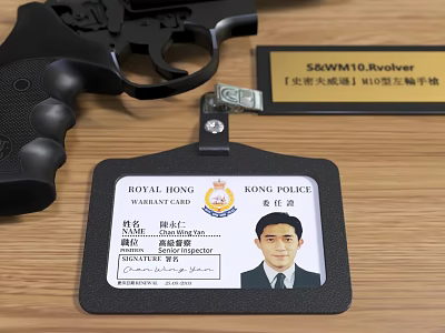 Royal Hong Kong Police ID Card With SKWM10 Revolver And Information Plaque 3d model