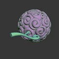 Vibrant Purple Sphere With Intricate Swirl Patterns And Green Curved Attachment