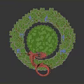 Circular Landscape With Green Grass White Stone Walls Green Plants Blue Water And Red Vehicle