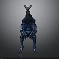 Blue Armored Biomechanical Creature With Horned Head In Sci Fi Fantasy Design