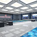 Modern Monitoring Room Interior With Large Display Screens Control Console And Chairs