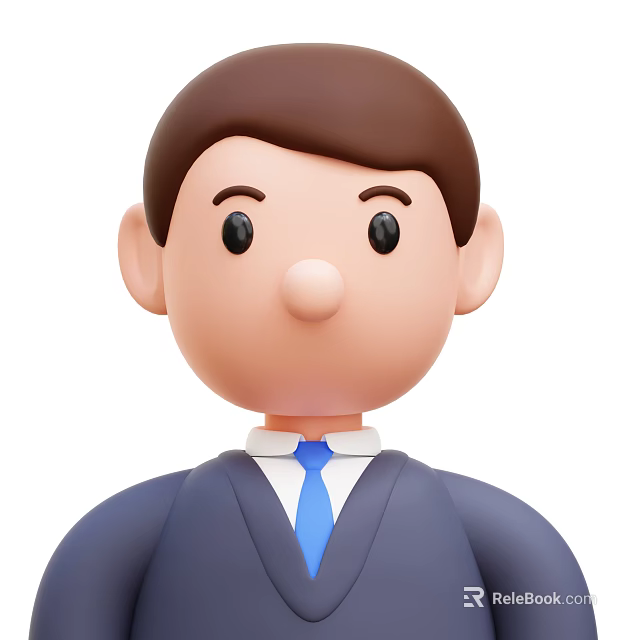 Man in Cartoon Style Friendly Character Wearing Blue Suit with Blue Tie 3d model 