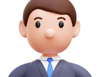 Man in Cartoon Style Friendly Character Wearing Blue Suit with Blue Tie 3d model