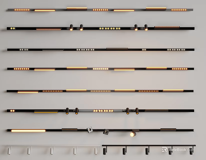 Modern Downlights And Spotlights With Black Gold Finish And Various Styles 3d model 