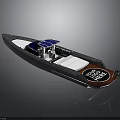 Modern Boat Exterior Design With Blue Seats White Deck And Stern Logo