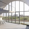 Modern Circular Detached Villa With Wooden Exterior Waterfront Large Windows And Grassland