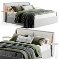 Modern Double Bed With Green And Gray Bedding Pillows Headboard And Side Tables
