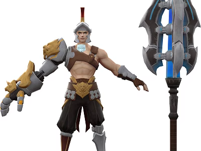 Fantasy Game Character Design With Mechanical Arm Armor And Giant Axe 3d model