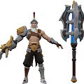 Fantasy Game Character Design With Mechanical Arm Armor And Giant Axe