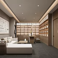 Chinese Style Beauty Hair Salon Interior With Wooden Display Shelves And Sofa