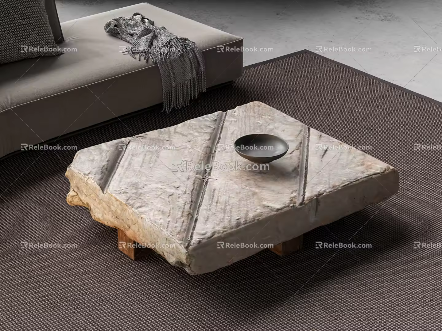 Quiet Stone Coffee Table Square Stone Coffee Table Rock Coffee Table 3d model