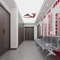 Modern Public Office Space With Desks Office Chairs Central Plant Striped Ceiling Linear Pendant Lights